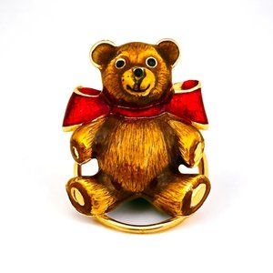 Vintage Enameled Teddy Bear Scarf Clip/Slide